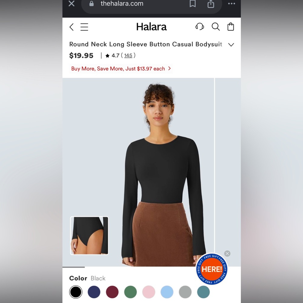 HALARA Long Sleeve Bodysuit